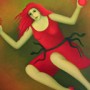 Zwevende vrouw<br />olie/doek 100x100